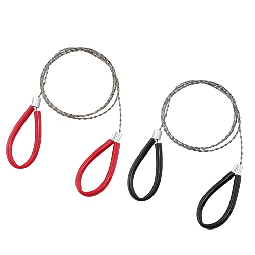 Rierdge 2 Pcs PVC Pipe Cable Saw Stainless Steel Wire Saw for Hiking Camping Hunting, Red & Black, 23.62 Inch