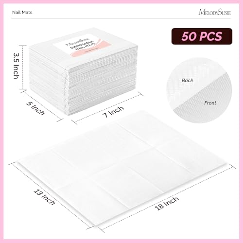 Image of MelodySusie Disposable Nail Mats, 50Pcs 3-Ply Absorbent Nail Art Table Pads with PE Backing, 18 inch x 13 inch Nail Desk Protection for Manicure Pedicure, Salon Home DIY White