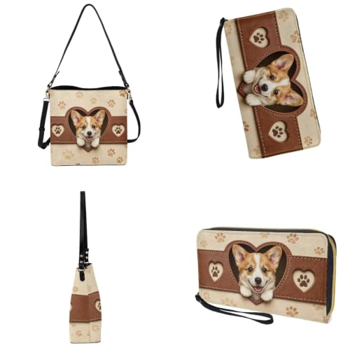 Image of Bucket Crossbody Bag Set for Women Lady, Leather Purse and Wallet Set Large Bucket Bag with Wallet