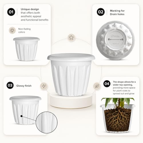 Image of YUCCABE ITALIA SHERA Floot 12 Inch Plastic Flower Pot 12 Piece Set of Round Shape Planter for Home Garden Seedling Planter for pots (White)