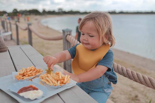 Foto von OLGS Silikon Besteck Kinderbesteck 2er Set | Esslernbesteck, Babybesteck, Babylöffel, Baby Gabel Löffel Esslernlöffel BPA-frei Mustard | Lernlöffel Babygabel Kindergeschirr Fütterungslöffel für Kinder