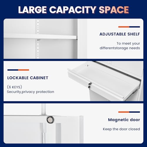Image of Yizosh Metal Garage Storage Cabinet with Locking Doors and Adjustable Shelves, 71 inch Tool Storage Cabinet with 1 Drawer for Garage,Office,Warehouse (White)