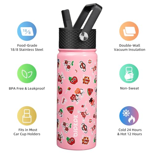 Image of BJPKPK Insulated Water Bottle, 18oz Stainless Steel with Straw Lid