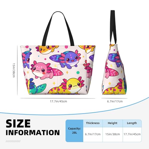 Blue And Black Plaid Cute Axolotl Large Capacity Travel Bag Lightweight Shopping Handbag Beach Tote Bags Work Bag4