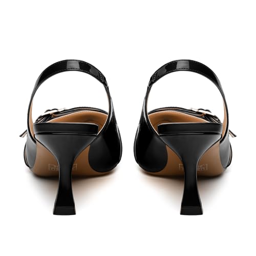 Women's Slingback Pumps, Pointed Toe Buckle Mid Heels, Slip On Fashion Elastic Slingback Stiletto Shoes for Party Wedding Working4