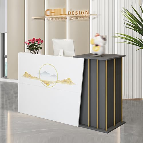 HGTRH Empfangstresen Kosmetik, Rezeptionstheke Friseur, HöLzerne Ladentheke Empfangstheke Kassierer mit GroßEm Stauraum,Rezeption, Laden-Theke, Verkaufsth Grey 140cm