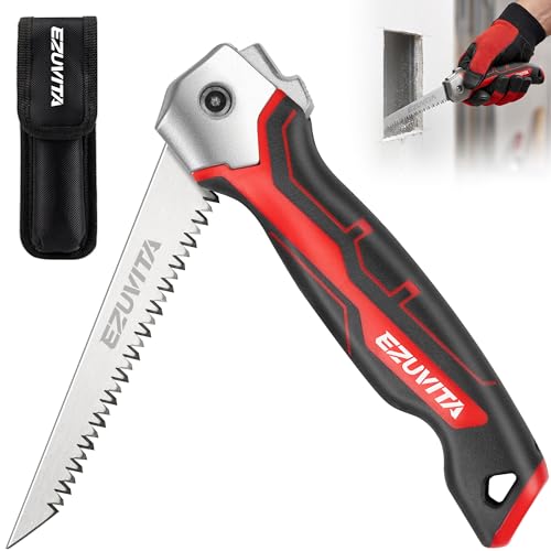 EZUVITA Folding Drywall Saw Jab Saw with Triple-Ground 65Mn Blade for Drywall Wood PVC & Plywood Handsaw with Safety Lock and Carry Sheath