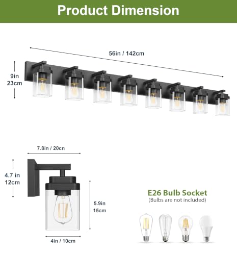 Image of Black Bathroom Light Fixtures, 8 Lights Bathroom Lighting Fixtures Over Mirror, Square Design & Rectangle Large Backplate, Modern Vanity Lighting Fixtures, for Bathroom /Living Room /Bedroom