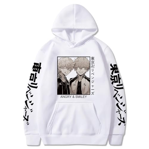 Anime Sudaderas Tokyo vengers Kawata Souya Sudadera con Capucha para Hombre Sudadera con Capucha de Manga Larga para Hombre Ropa de Hip Hop (Blanco,2XL)