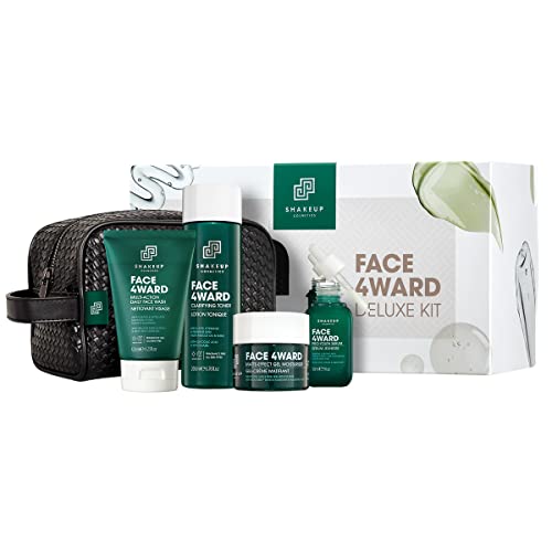 Shakeup Cosmetics Mens Skincare Routine with Free Wash Bag, including Daily Face Wash, Clarifying Toner, Anti-Ageing Serum