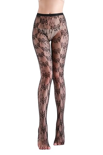 Image of TBFT Guling one pair sexy black or hot pink stockings pantyhose fishnet tights lace leggings for women Christmas rose pattern
