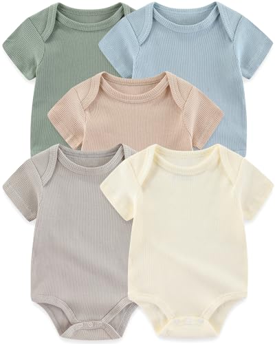 Image of ZAVBABY Baby Bodysuits Ribbed Mix Summer Newborn Boy Girl Clothes 5-pack