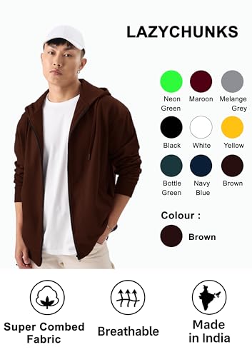 Image of LAZYCHUNKS Men's Zipper Hooded Sweatshirt | Premium Full Sleeve Hoodie Jacket with Front Zip & Pockets | Stylish Winter Wear, Warm Casual Sportswear for Men