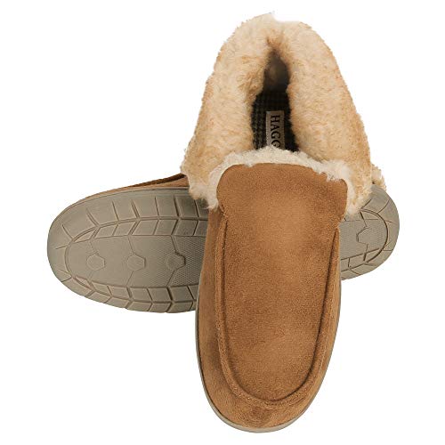 Haggar Men's Bootie Slipper House Shoe Indoor/Outdoor with Memory Foam Comfort Slipper, Tan, Large