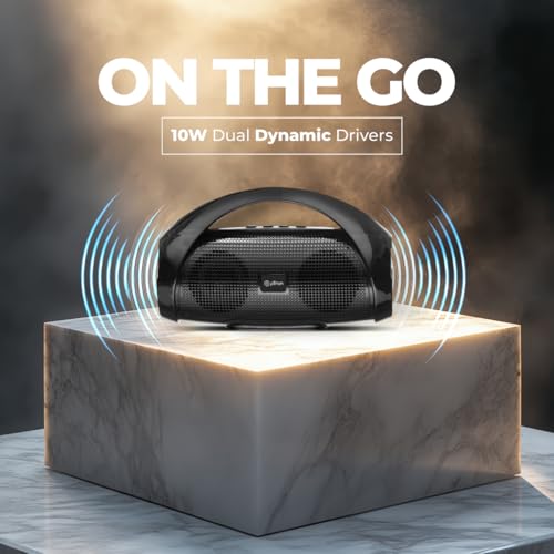 Image of pTron Fusion Go 10W Portable Bluetooth Speaker with 6Hrs Playtime, Immersive Sound, Auto-TWS Function, Supports BT /USB /SD Card /AUX Playback & Lightweight (Obsidian)