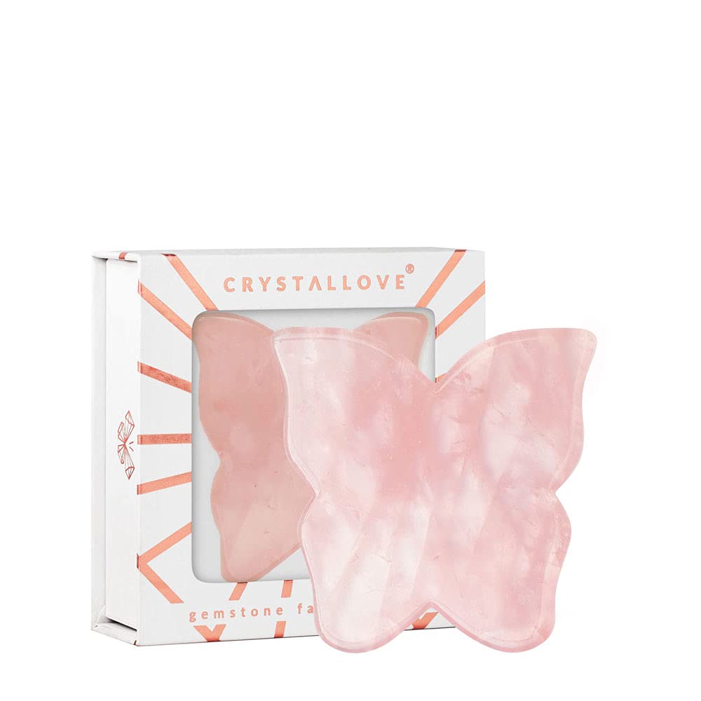 CRYSTALOVE Butterfly Tile for Gua Sha Massage with Pink Quartz