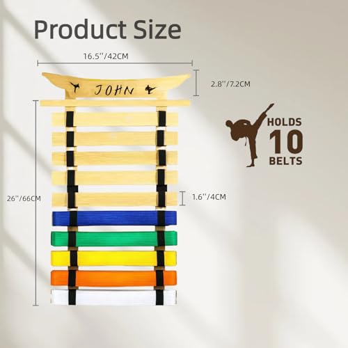 HXRROO 10Belts Taekwondo Belt Display, Rack with Stickers, Martial Arts Belt Display Holder, Karate Belt Jiu Jitsu Belt BJJ Belt Display Hanging Holder for Kids and Adults Gifts