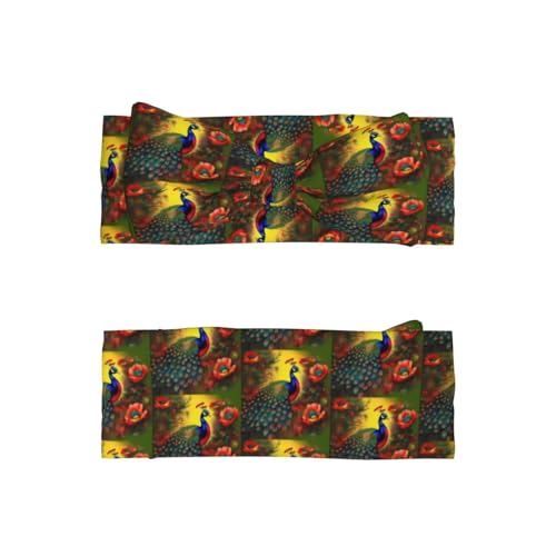 Peacock flowers Prints Baby Bow Headband Super Stretchy Soft Bows Hair Accessories for Newborn Infants Toddlers Kids Girls2