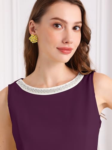 Image of Hobemty Women's Boat Neck Sheath Dresses Sleeveless Work Rhinestone Dress