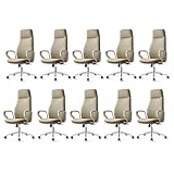 EUREKA ERGONOMIC Clara Executive Office Chair, Faux Leather Computer Task Chair, High Back Swivel Desk Chair with Lumbar Support and 3-Position Recline Lock(Pack of 10, Beige-Brown)