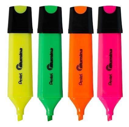 Pentel HIGHLIGHTER PENS ILLUMINA MIXED COLOURS BROAD 4mm Chisel Tip [Pack of 4]