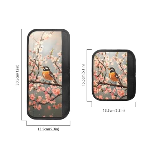 Image of 6 PCS Refrigerator Door Handle Covers Electric Appliance Handles Decor Anti-Skid Protector Gloves for Fridge Oven Kitchen Cabinet Home Decor, American Robin Bird Pink Flower Gray