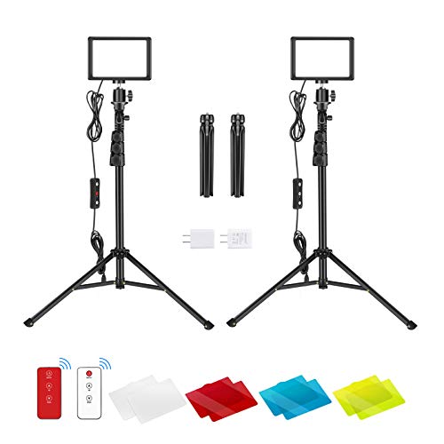 Neewer 2 Packs USB LED Video Light with 433HZ Remote Control Kit - Dimmable 5600K Photography Continuous Table Top Lighting with Tripod Stand/Color Filters/USB Wall Chargers for Photo Studio Shooting