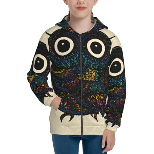 Owl with Mandala Kid Hoodies Boys Zip Up Sweatshirts Girls Pullover with Pocket3