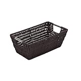 Simplify 11'x6.5'x4.5' Small Shelf Storage Woven Basket with Handles, Nursery, Playroom, Toys, Bedroom, Closet, Clothes, Office, Decorative Rattan Totes, Chocolate