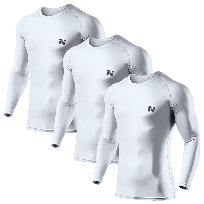 Image of NINQ Men's 1 Or 3 Pack Compression Shirts Long Sleeve, Base-Layer Quick Dry Workout T Shirts Sports,Gym, Running T-Shirt