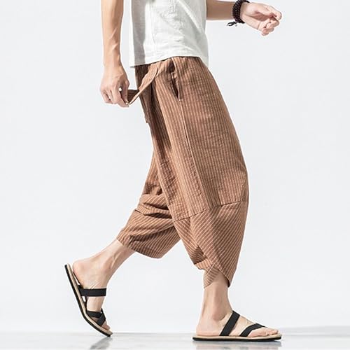 Men's Harem Pants Capri Wide Leg Plus Size Linen Pants Casual Loose Fit Summer Beach pPants with Pockets 5