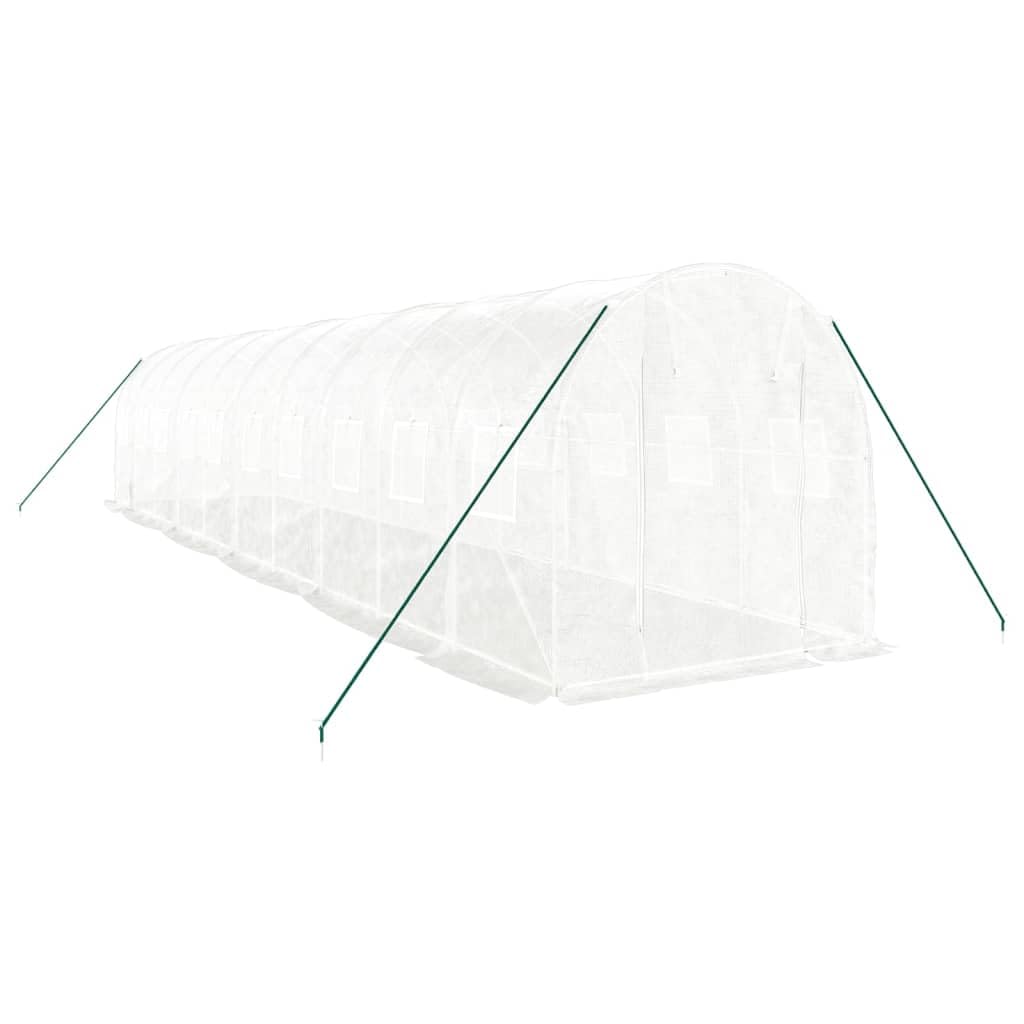 Serra con telaio in acciaio bianco, 20 m², 10 x 2 x 2 m, per giardinaggio hobbistica, coltivazione di piante, casa di pomodori, aiuola, per esterni, resistente alle intemperie, protezione