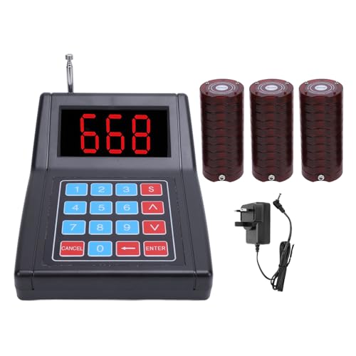 Restaurant Pager System, 30 Coaster Beeper Buzzer System, Guest Customer Queue Pagers for Food Truck Church Nursery Clinic Coffee Shop Hotel (Red)