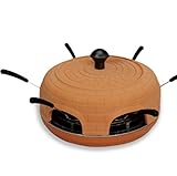 OHMEX OHM-PIZ-1600 Pizzaofen für 6 Personen 1100 W Deckel aus Terrakotta mit Zubehör: 6 Pfannenwender, 1 Pizzaschneider rund