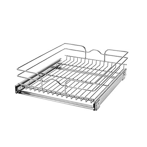 Rev-A-Shelf 5WB1-1522-CR 15-Inch Single Wire Basket Pull Out Storage Shelve Organizer for Kitchen Base Cabinets, Chrome