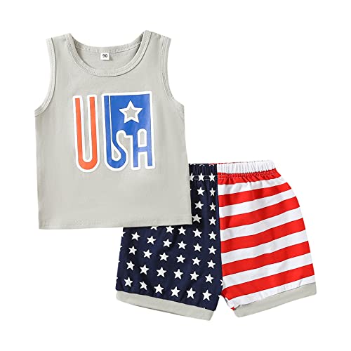 Conjunto de roupas infantis para bebês, meninas, meninos, 4 de julho, sem mangas, listras, shorts, d