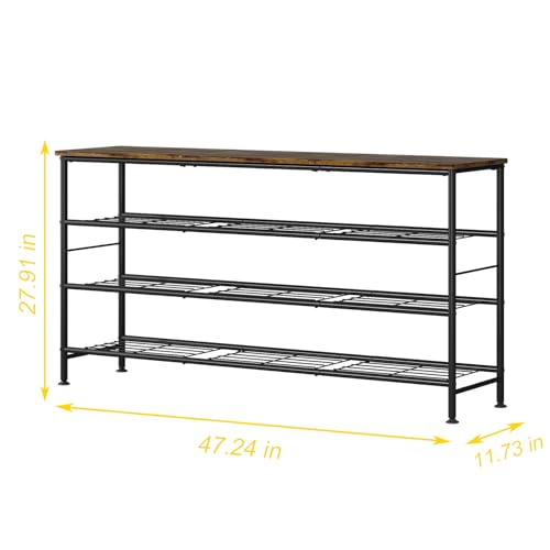 Image of SUOERNUO Shoe Rack Organizer 4 Tier for Closet Entryway Free Standing Metal Storage Shoe Shelf with MDF Top Board (Black+Rustic Brown, Large 4 Tier)