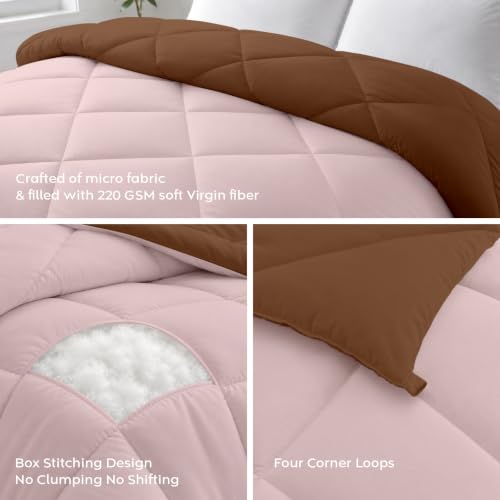 Image of AYKA Reversible Comforter 220 GSM Microfiber Reversible AC Comforter /Blanket for Winter /Quilt /Duvets for Queen Size Single Bed Comforter (60 * 90, Brown & Peach)| TC - 220