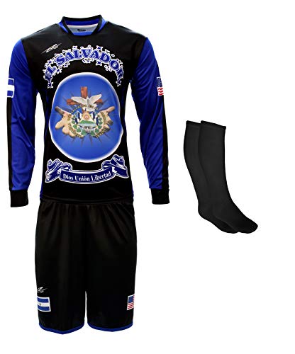ARZA El Salvador Uniform Color Black and Blue Jersey,Short,Socks and Number (Medium)