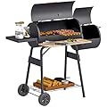 Outsunny 48" Steel Portable Backyard Charcoal BBQ Grill and Offset Smoker Combo with Wheels