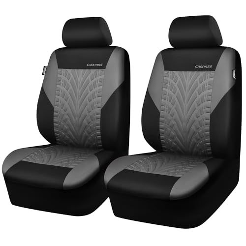 Image of CAR PASS Car Seat Covers Two Front Only for Car, 3D Tyre Print Automotive Interior Covers, Airbag Compatible, Quick Setup Universal Fit Seat Covers for Car, Truck, SUV(Black Gray)