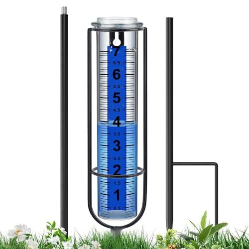 Garden Rain Gauge - Accurate Measurement Tool, Weather Reader | Outdoor Precipitation Monitor with Adjustable Stake, Fence or Yard Mount Rain Collector for Lawn Use Clear Numbers Water Level Reader