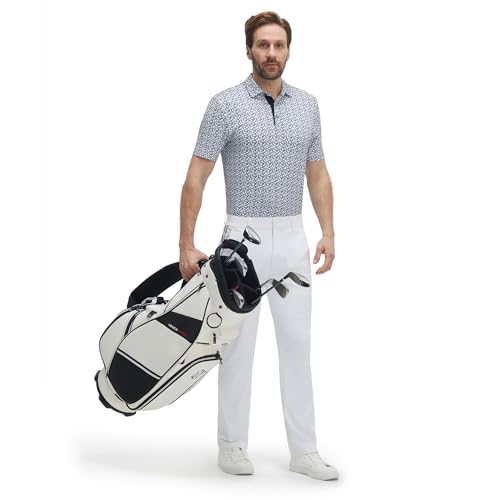 Image of M MAELREG Mens Golf Shirt Short Sleeve Dry Fit Print Moisture Wicking Performance Patterns Collared Polo Shirt