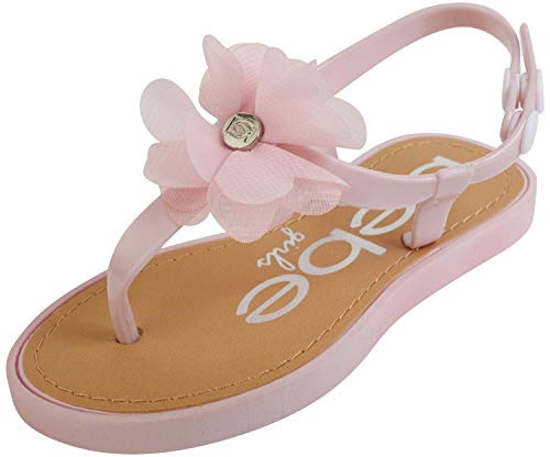 Bebe Girls' Thong Sandals with Chiffon Flowers (Toddler/Little Kid, Size 9-10 Toddler, Light Pink