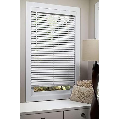 2-inch Flat Slat Faux Wood Cordless Room Darkening Blind for Windows - Starting at $18.97 - (Over 1,000 Custom Sizes) Faux Wood Blinds, Window Blinds Cordless, White - 33.5" W x 36" L Cover