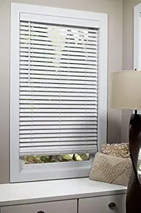 2-inch Flat Slat Faux Wood Cordless Room Darkening Blind for Windows - Starting at $18.97 - (Over 1,000 Custom Sizes) Faux Wood Blinds, Window Blinds Cordless, White - 31