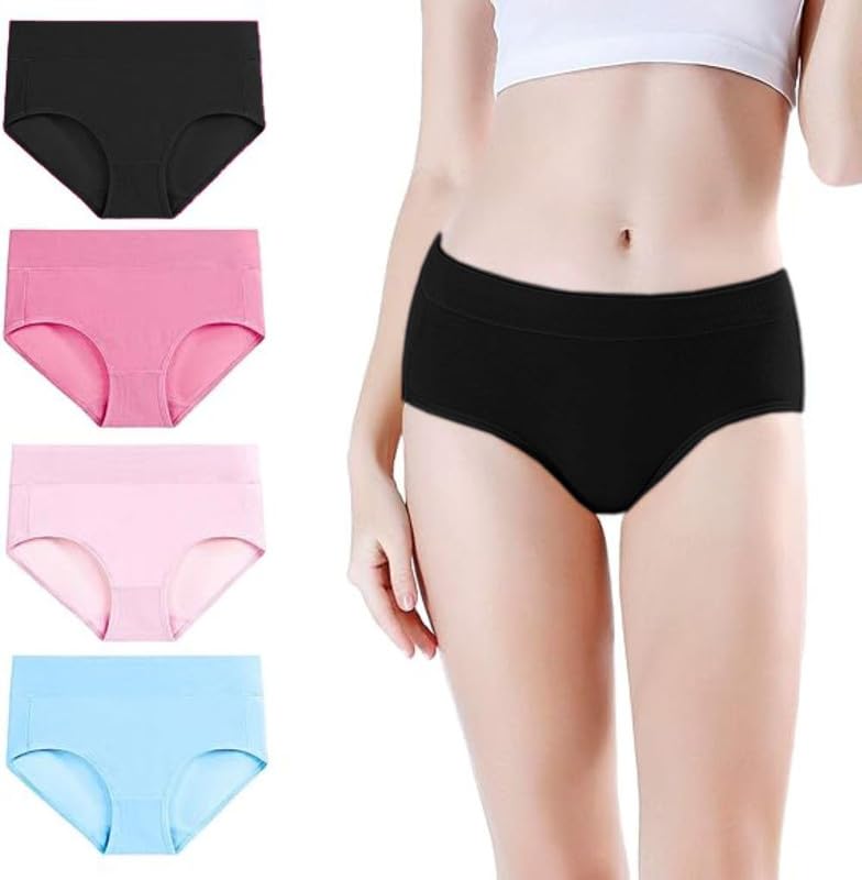 Image of DIVING DEEP Women's Cotton Underwear, Mid Waist Full Coverage Underpants, Post Partum Briefs Panties for Women Multipack-4