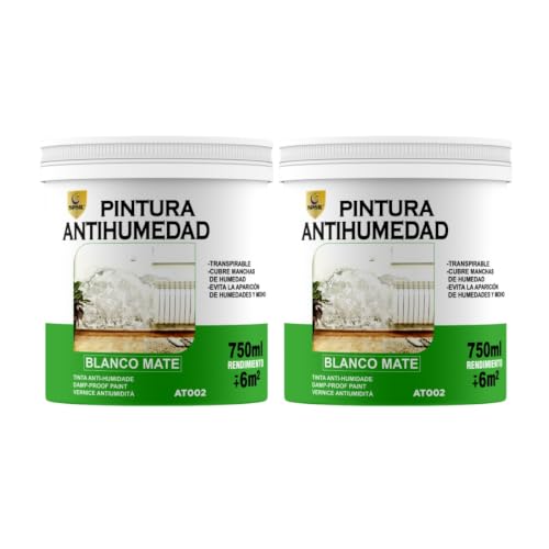 SPSIL Pintura Antihumedad Blanco Mate 750ml X2- Elimina y Previene Humedades y Moho - Para Paredes, Techos, Baños, Cocinas - Transpirable, Secado Rápido