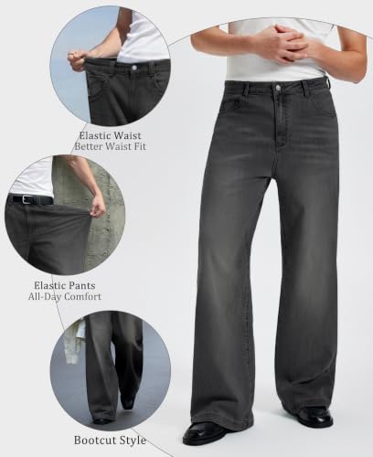 Image of Mens Bootcut Baggy Jeans Stretch Flared Wide Leg Old Money Jeans Lightweight Breathable Vintage Stylish Casual Denim Pants