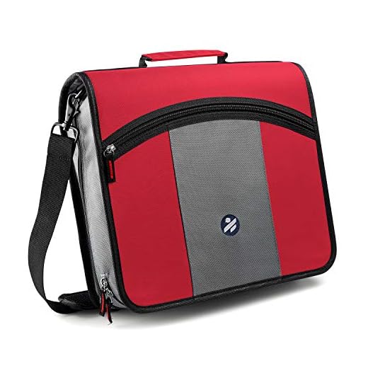 3-Inch Zipper Binder, 3 Round Rings Binder with Expanding File and Shoulder Strap, Red